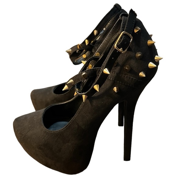 Charlotte Russe Spike Platform Stiletto Goth CrossStrap Vegan Suede Shoes Size 7 - Picture 7 of 14